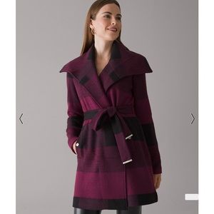 WHBM Long Sleeve Plaid Sweater Coat